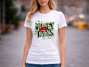 дамска бяла тениска Money Talks с доларов принт