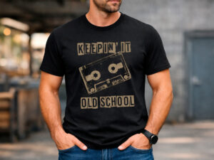 мъжка черна тениска old school касетка дизайн