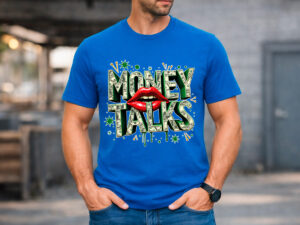 streetwear синя тениска с доларов дизайн Money Talks