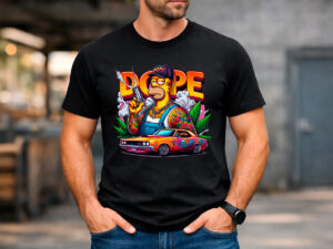 Черна мъжка тениска с арт дизайн Homer Simpson DOPE и DTF печат