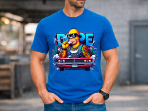 Мъжки модел носи тениска Homer Simpson DOPE streetwear стил