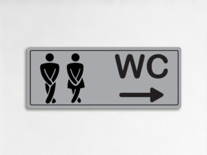 табела WC със стрелка надясно и пиктограми за мъже и жени