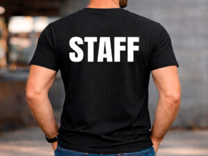 Черна мъжка тениска със streetwear дизайн и надпис STAFF на гърба